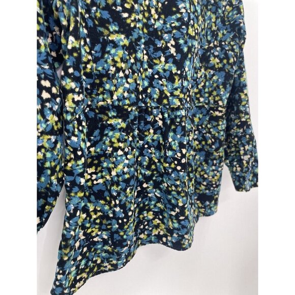 J.Jill Teal & Navy Floral Printed Corduroy Button-Up Long Sleeve Top Shirt Sz SP - Picture 6 of 11